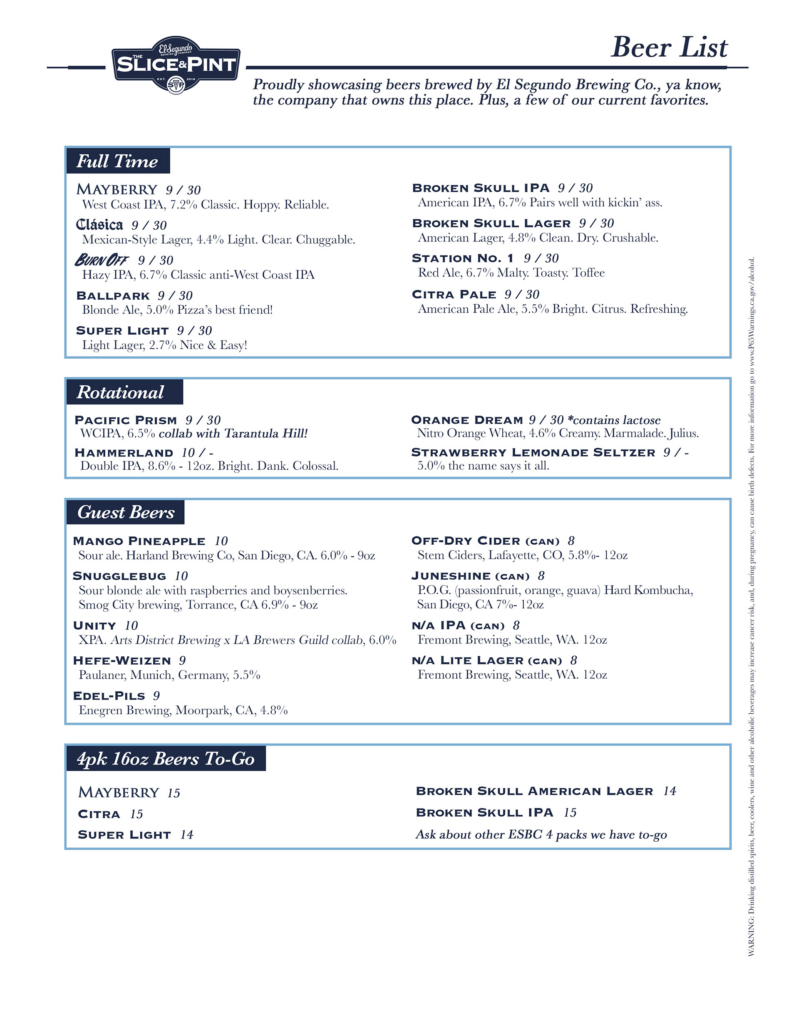 New ES Beer Menu