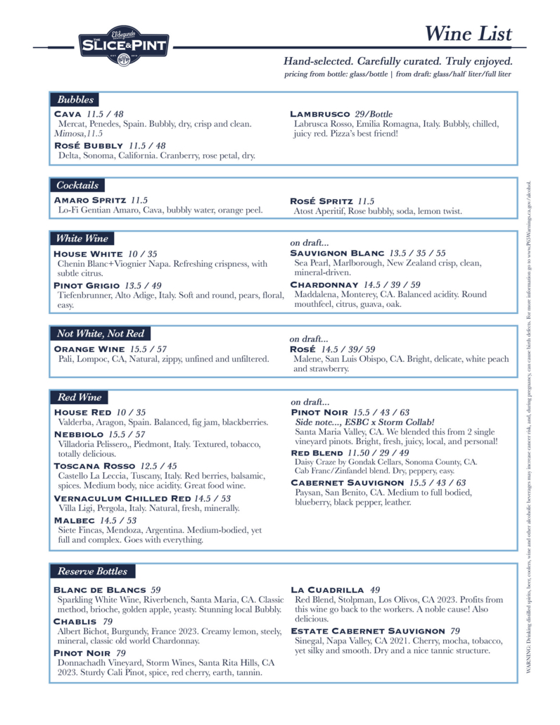 New ES Wine Menu